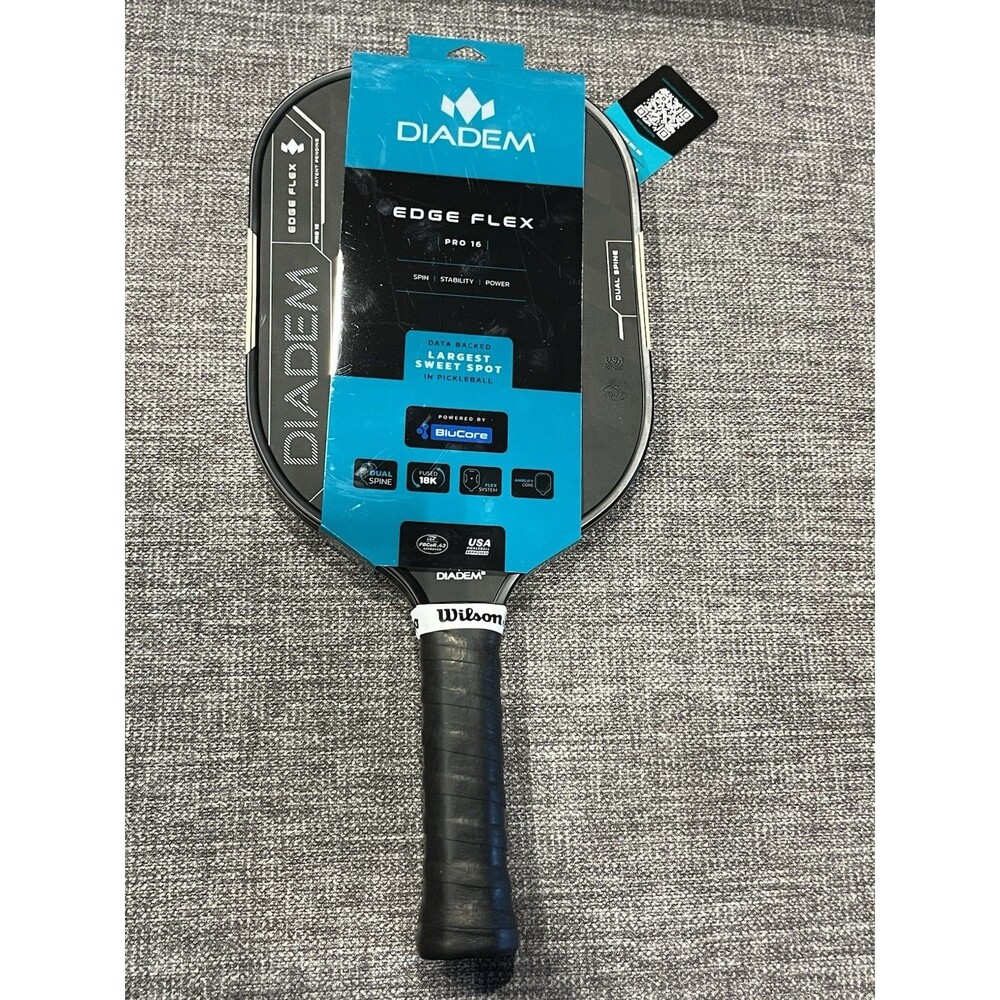 NEW Diadem Edge Flex Pro 16 Pickleball Paddle 18K Fused Biocore Wilson Overgrip